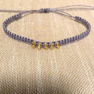 NWT Macrame Beaded Friendship Bracelet Grey Gold